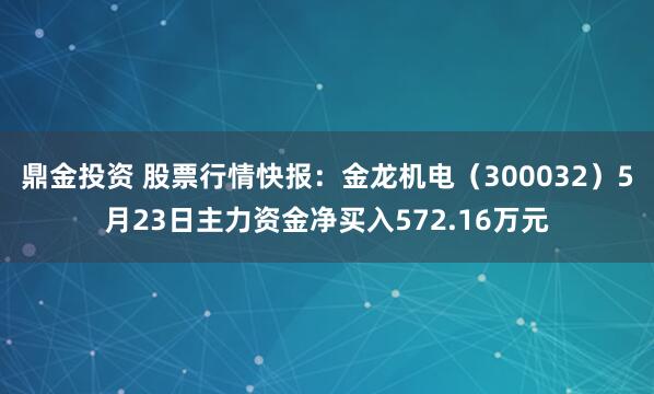 鼎金投资 股票行情快报：金龙机电（300032）5月23日主力资金净买入572.16万元