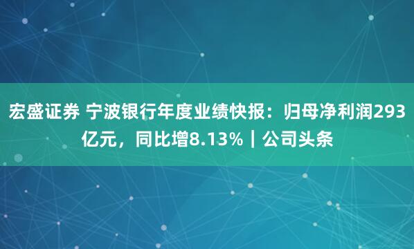 宏盛证券 宁波银行年度业绩快报：归母净利润293亿元，同比增8.13%｜公司头条