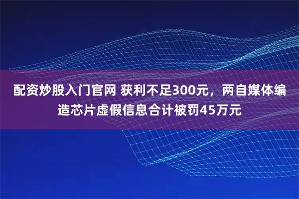 配资炒股入门官网 获利不足300元，两自媒体编造芯片虚假信息合计被罚45万元